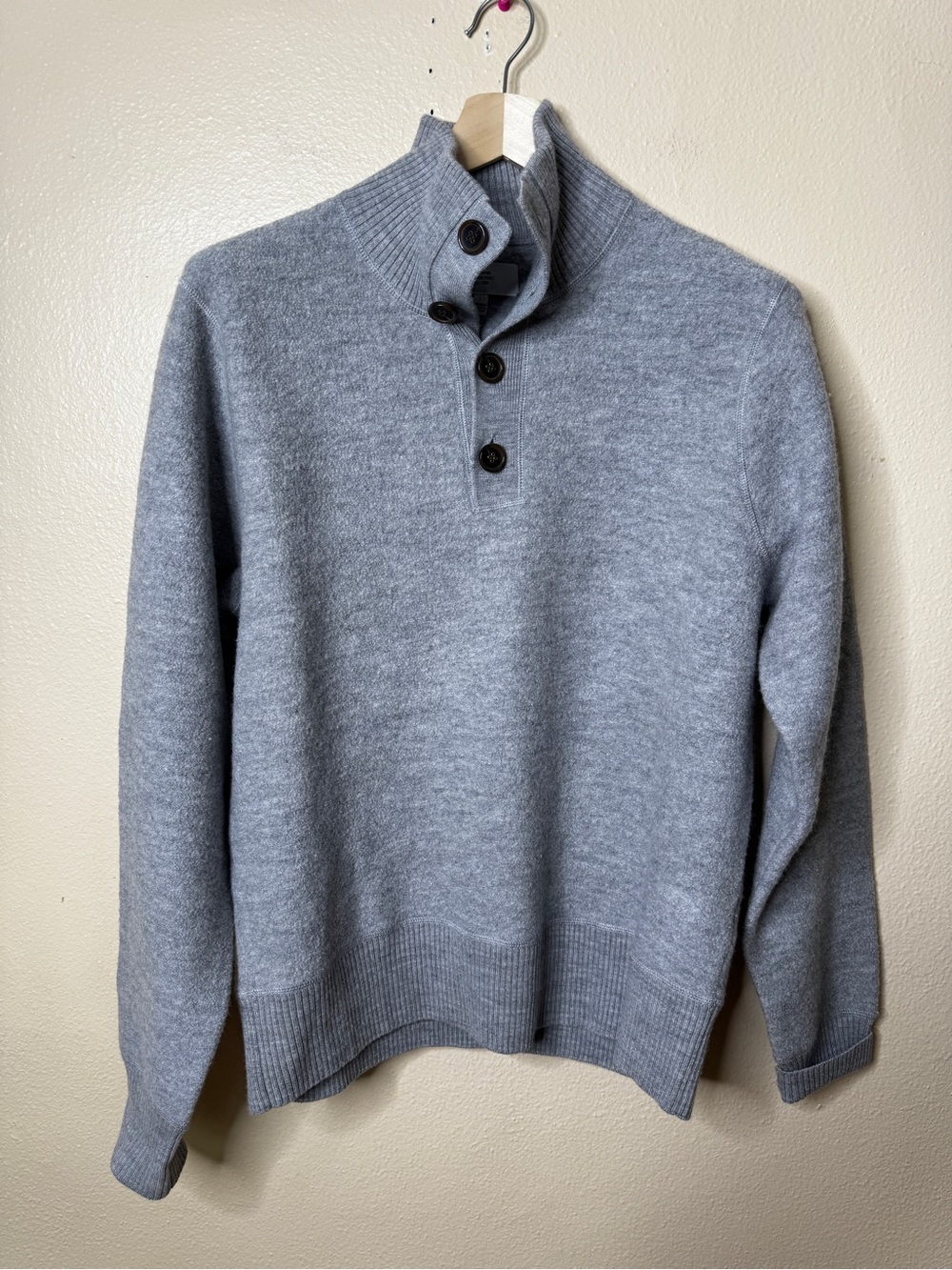Jack Spade Men’s Sweater Large Gray 100% Wool Button Mock Neck Pullover